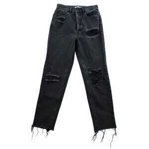 PacSun Womens Jeans Sz 26 Ultra High Rise Slim Skinny Leg Black Denim Distressed
